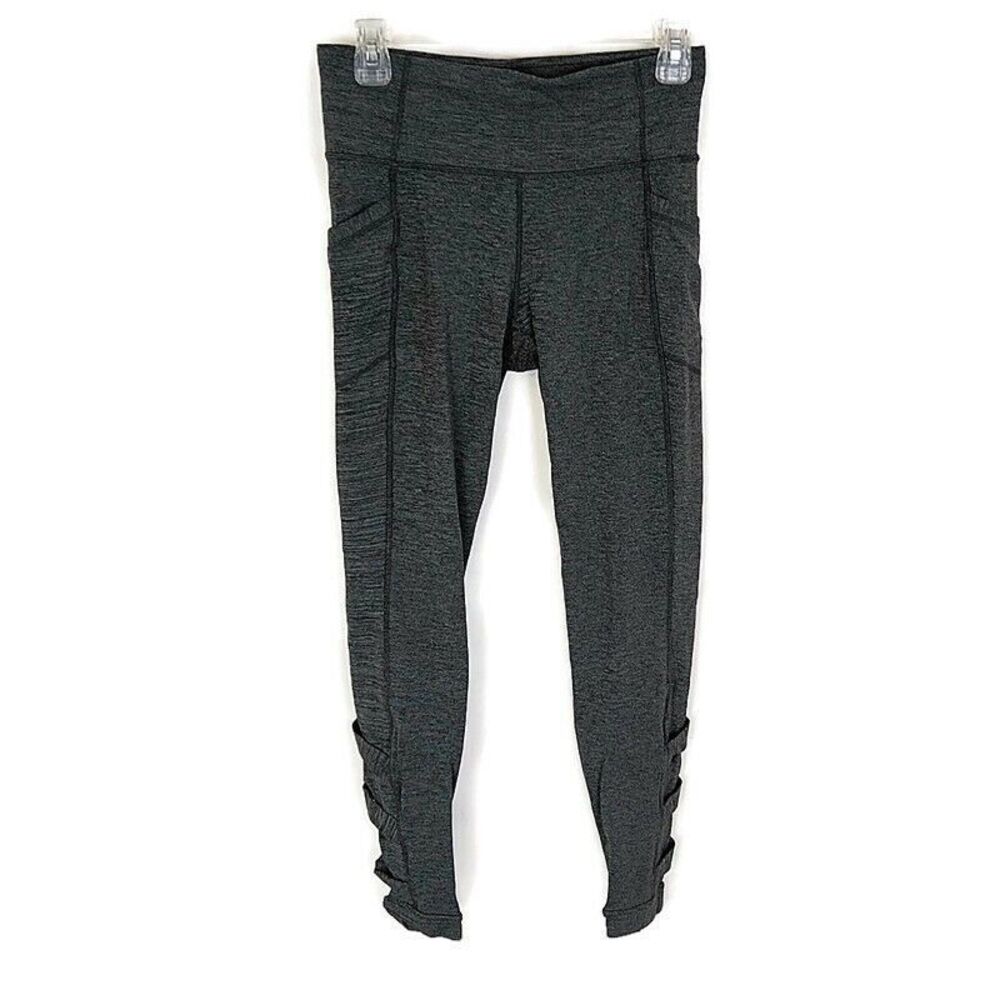 💥5/$25 Athleta‎ Womens M Legging Solid Gray Criss Cross Cutout Ankle Activewear